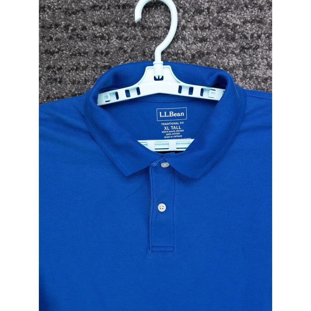 LL Bean Polo Shirt Mans XLT Blue Long Sleeve Cotton Casual Dad Outdoor Preppy
